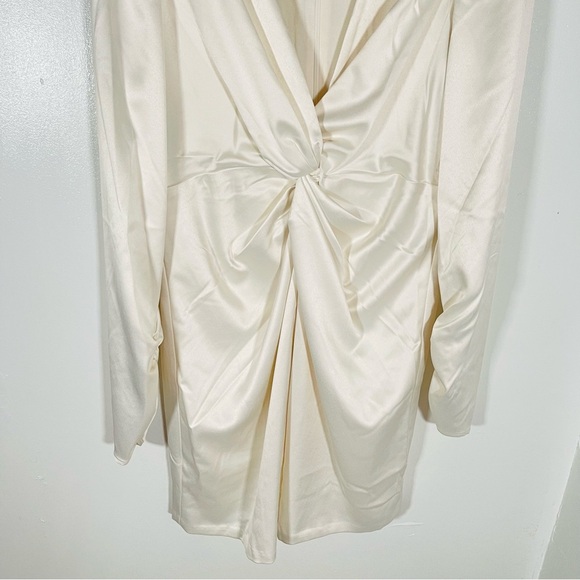 NWT BHLDN Maya Long-Sleeve Twist Satin Mini Dress Ivory Wedding Party Size Large - Picture 6 of 9